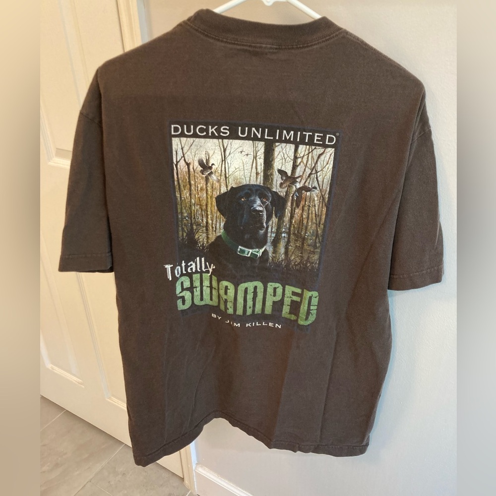 Ducks unlimited Totally Swamped by Jim Killen Brown T-shirt size large black lab